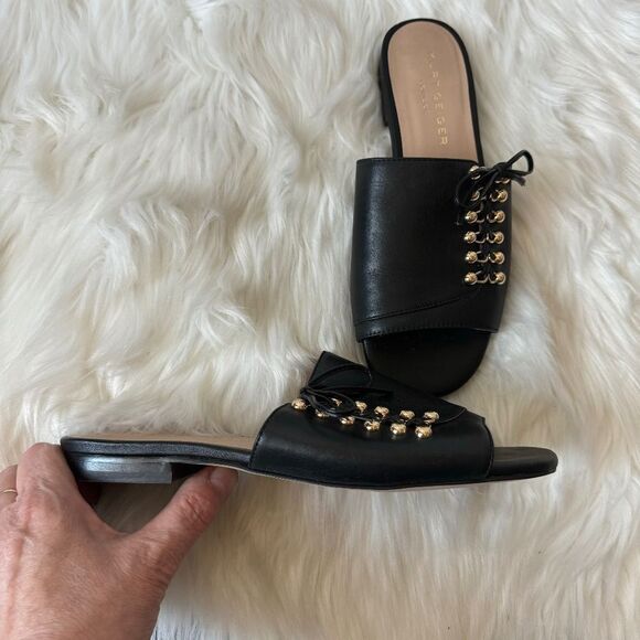 Kurt Geiger Odette Black Leather Slide Sandals Sz 39/US 8.5 - Picture 1 of 6